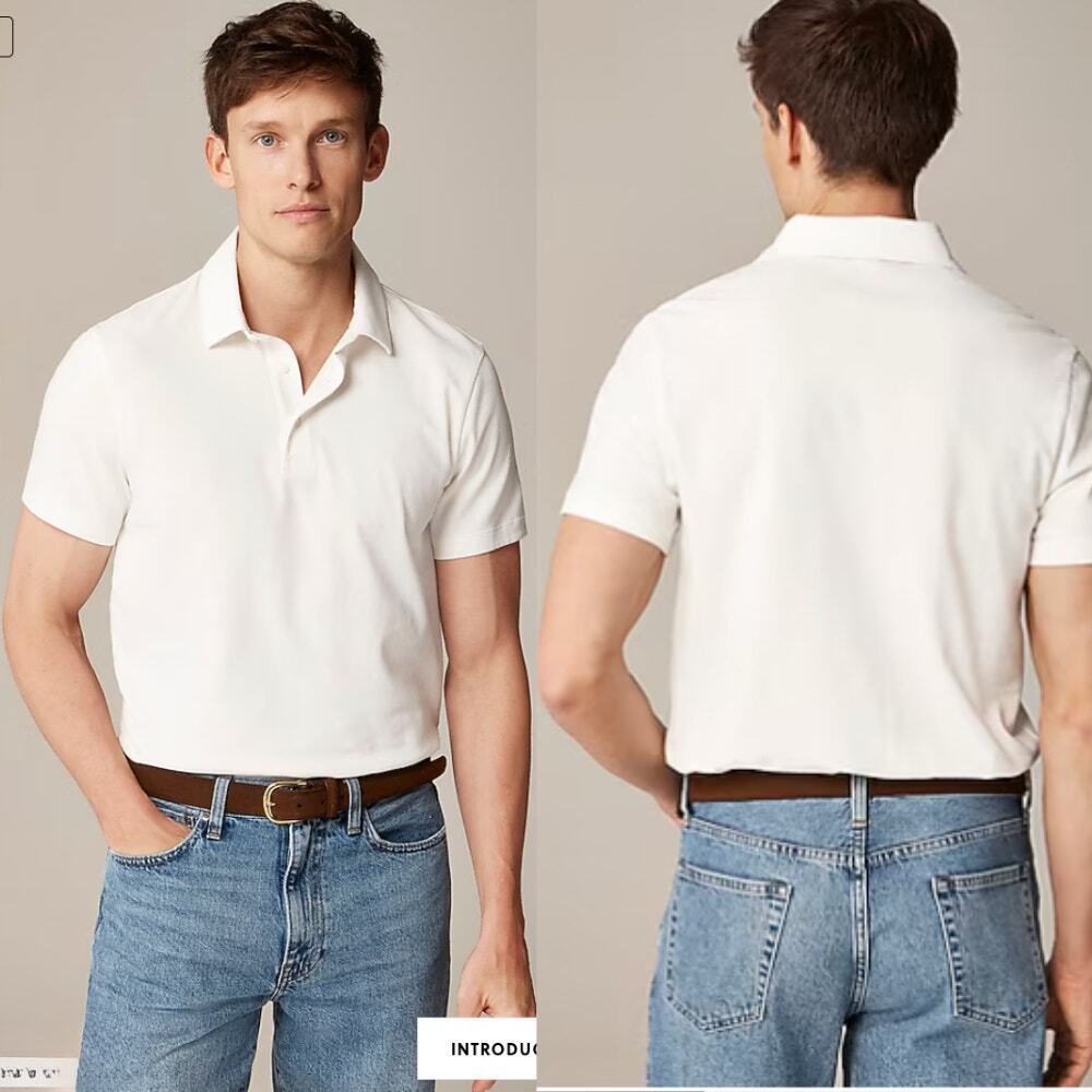 J. Crew Ivory Tall sueded‎ cotton polo shirt Mens NWT